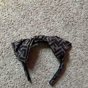 Fendi Girl Kids Bow Logo FF Brown Black Headband Fashion Designer One Size